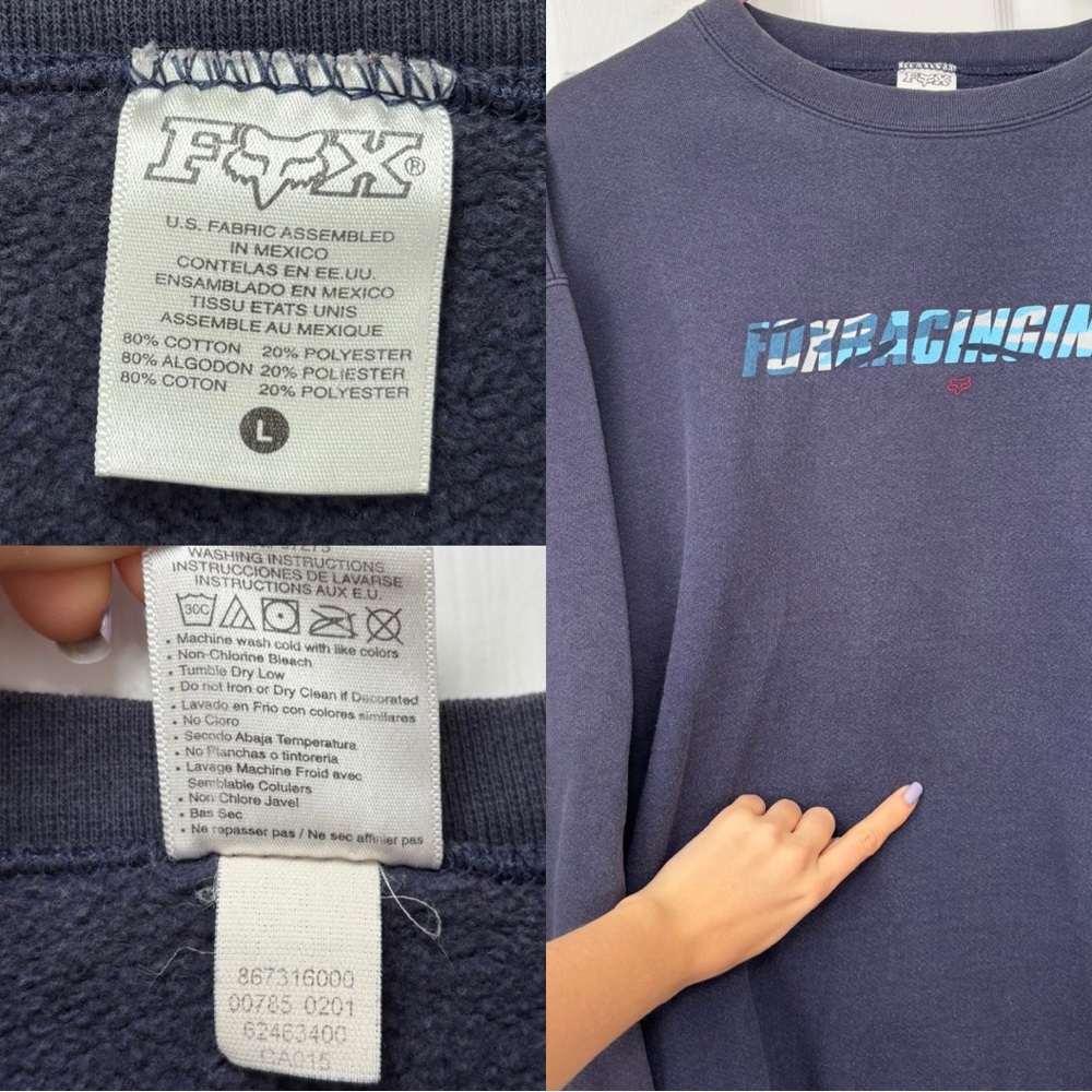 Vintage Fox Racing Inc Navy Blue/Purple Crewneck Sweatshirt - Picture 3 of 3